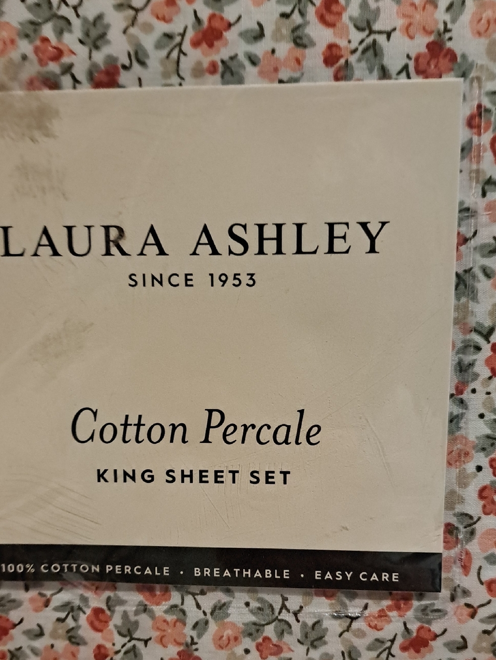 NIB NWT Floral Laura Ashley King Sheet Set. 100% Cotton Percale. - Picture 2 of 4
